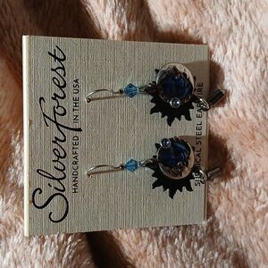 18K on Surgical Steel Moon w/ Blue Sphere & Cresent With Silver Sun Accent